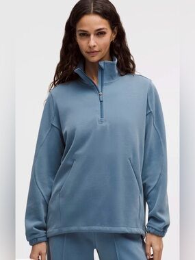 NWOT LULULEMON Softstreme Half Zip Long Pullover Sweater, Large, Steel Blue